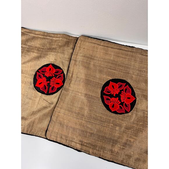 Ananda Bronze Pillowcases Silk Asian Motif Home Decor Euro Sham Covers Set of 2 - Picture 2 of 7